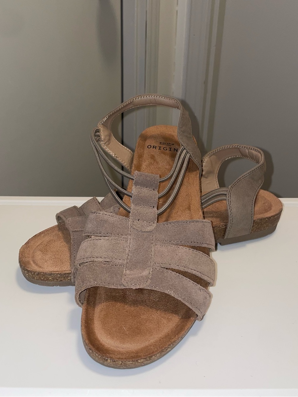 Earth Origins Taupe Suede Multi-Strap Women's Sandals